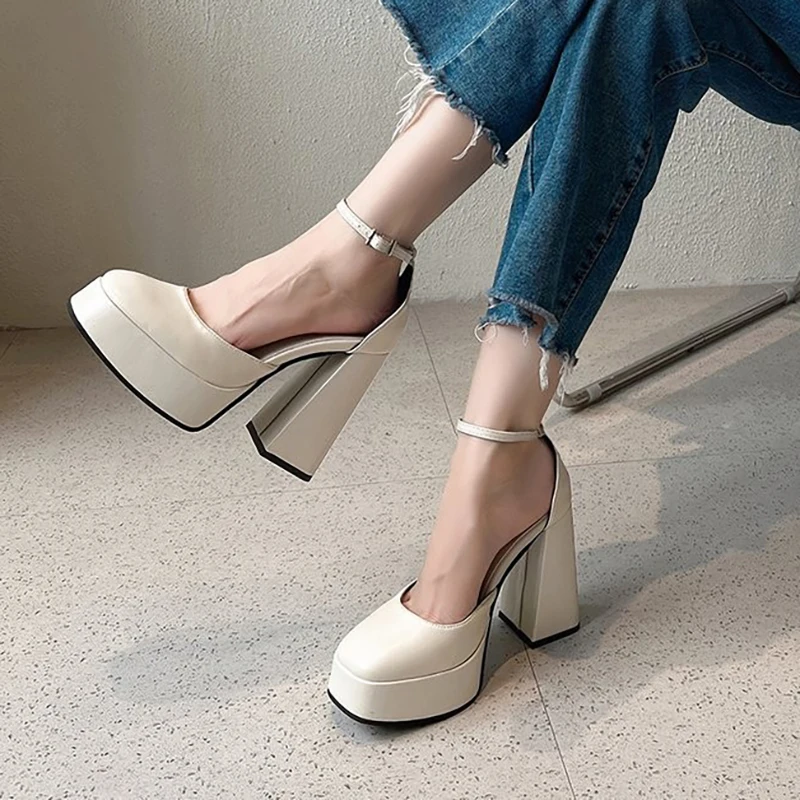 Top Trends: Women Platform Mary Jane Shoes Female 2023 Spring New Super High Heels Ladies Shoes Square Toe Thick Bottom Waterproof Pumps Shoppable Styles