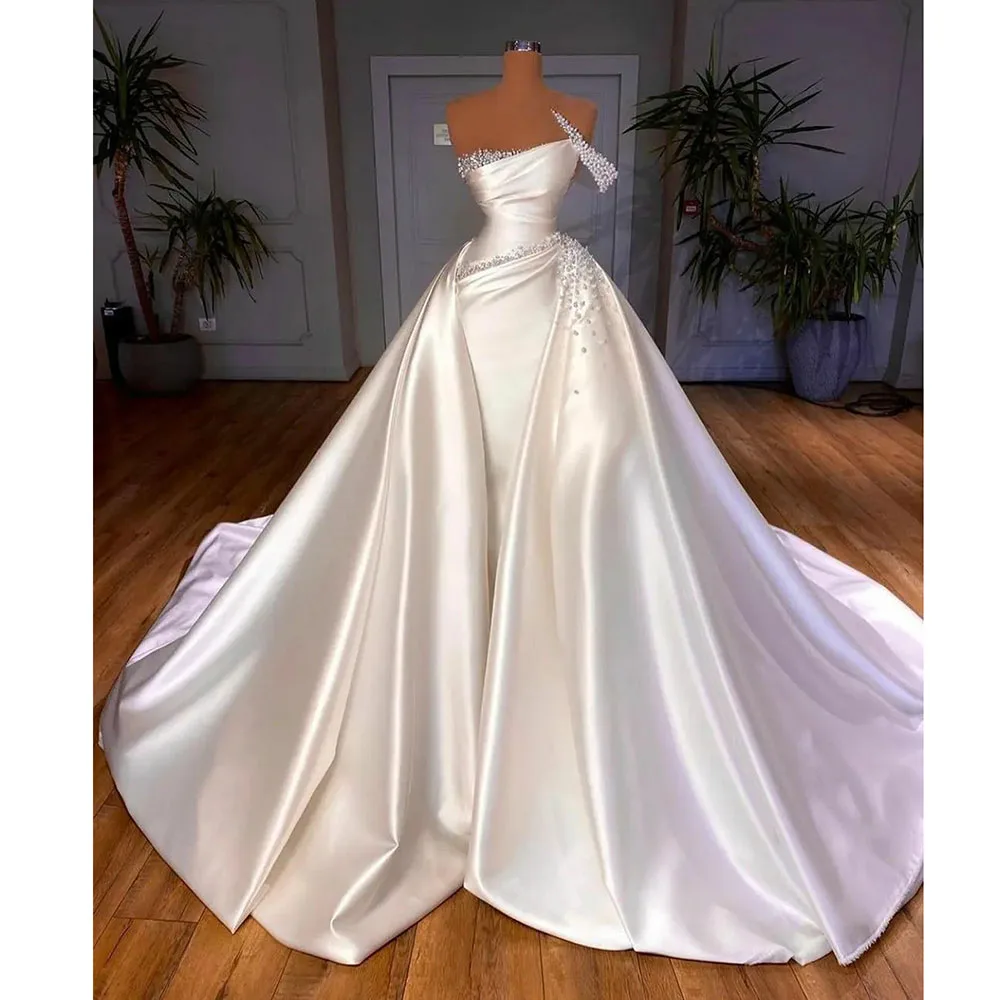 Top Trends: STEVDITG Exquisite Bride Dress Fashion Sleeveless Pearls Beading Mermaid Gowns Luxury Detachable Tail Court Train Wedding Dress Shoppable Styles