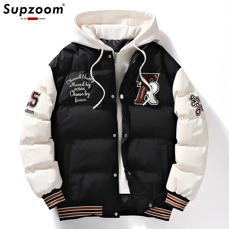 Top Trends: Supzoom New Arrival Casual Embroidery Mens Winter Trendy Fake Two-piece Hooded Bread Suit Couple Cotton-padded Jackets And Coats Shoppable Styles