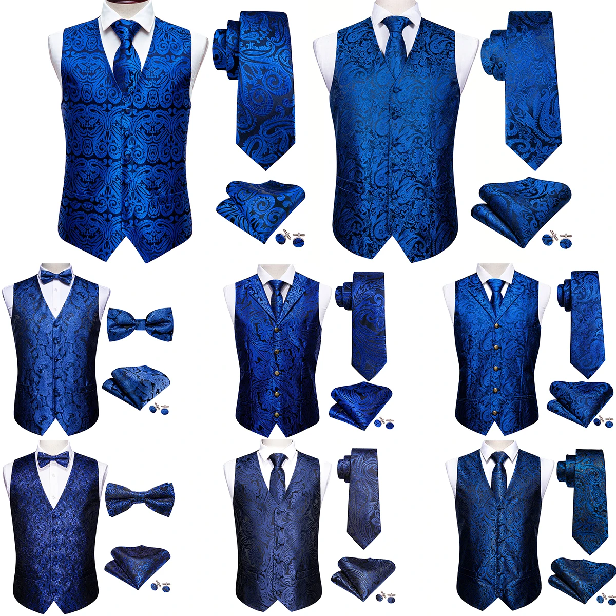 Top Trends: Elegant Men's Vest Silk Royal Blue Sky Blue Navy Paisley Gift Male Formal Waistcoat Suit Sleeveless Jacket Dress Barry Wang Shoppable Styles