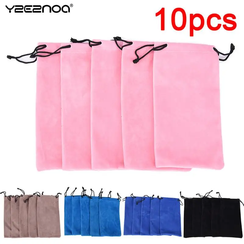 Top Trends: 10pcs / lot Soft Cloth Glasses Bag New Drawstring Sunglass Bag In Velvet Material Very Soft Eyeglasses Pouch Eyewear Cases Bags Shoppable Styles