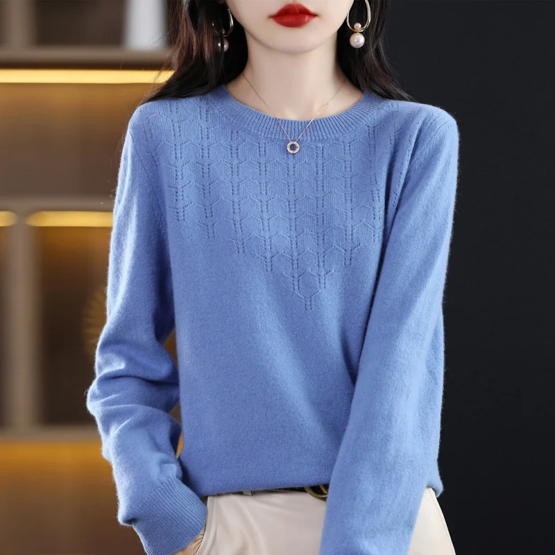 Top Trends: Fall / Winter 2022 Fashion Hollow Out Round Neck Pullover Long Sleeve Women's Knitwear Loose Warm Sweater Basic Commuter Top Shoppable Styles