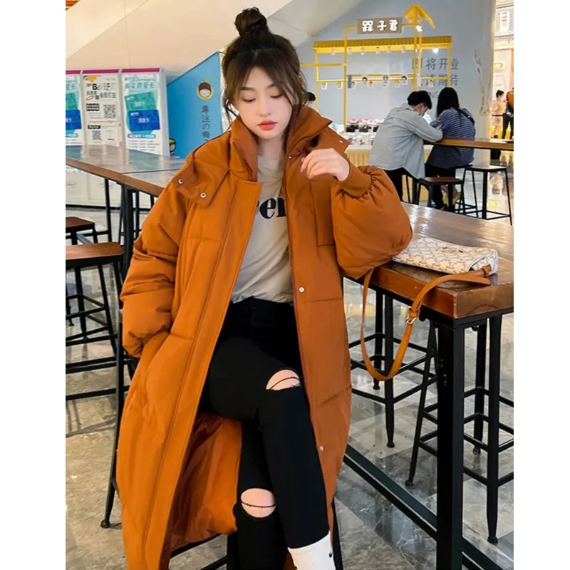 Top Trends: Winter Women Parka 2023 New Long Straight Down Cotton Coat Hooded Korean Loose Puffer Jacket Fashion Female Warm Parkas Outwear Shoppable Styles