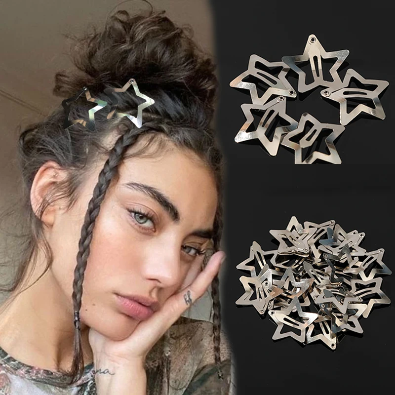 Top Trends: 50pcs Sliver Y2K Star BB Hair Clips For Girls Metal Snap Hairpins Barrettes Women Clip Stars Filigree Styling Hair Accessories Shoppable Styles