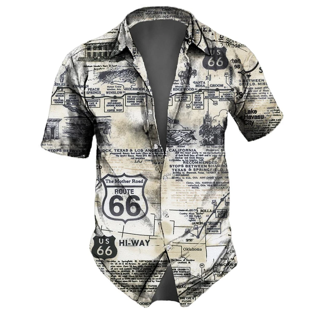 Top Trends: Men'S Shirt Route 66 Retro 3d Fashion Shirt For Man Hawaiian Shirt Short Sleeve Streetwear Button Tops Daily Party Men Clothing Shoppable Styles