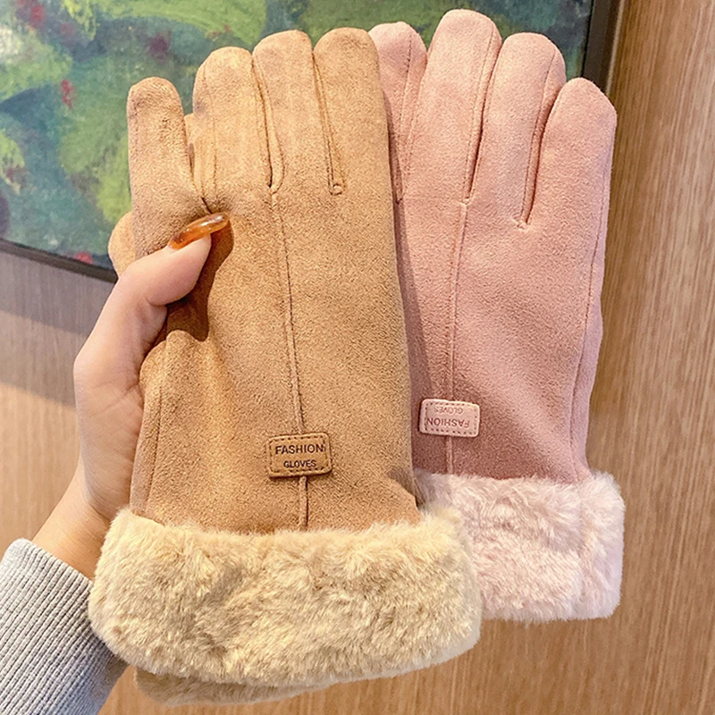 Top Trends: Fashion Women Gloves Autumn Winter Cute Furry Warm Mitts Full Finger Mittens Women Outdoor Sport Female Gloves Touchscreen Shoppable Styles