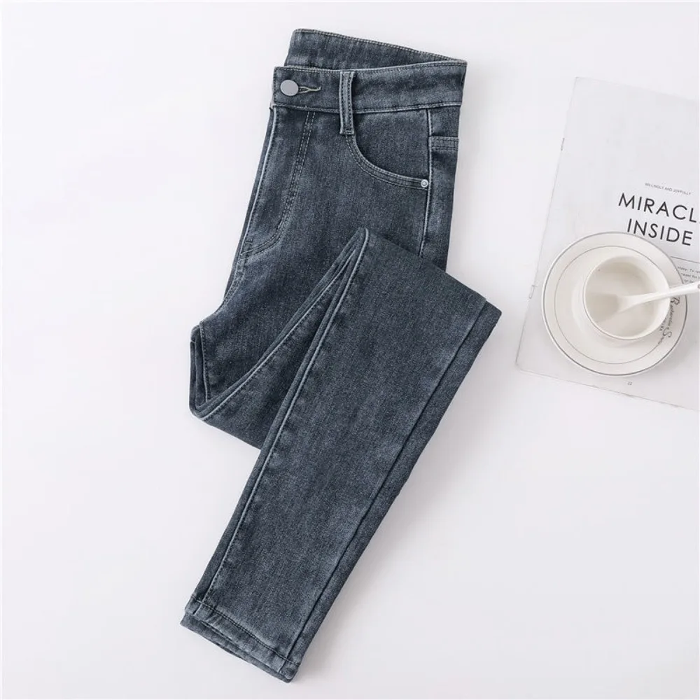 Top Trends: Women Winter Fleece Denim Trousers Skinny Keep Warm Plush High Stretch Jeans Thick Velvet Pencil Pants Full Length Jeans Women Shoppable Styles - Image 6