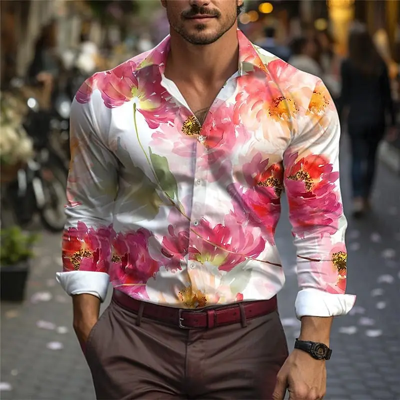 Top Trends: 2024 New Rose Casual Men's Shirts Daily Wear Spring Outing Lapel Long Sleeve Shirts Valentine's Day Tops Shoppable Styles