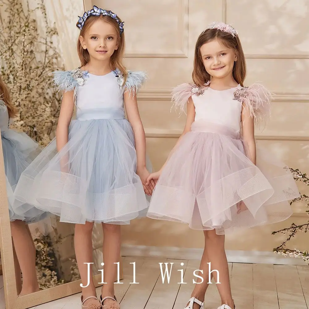 Top Trends: Jill Wish Elegant Blush Pink Girl Dress Feathers Beading Princess Gown For Kids Wedding Birthday First Communion Party 2024 J253 Shoppable Styles