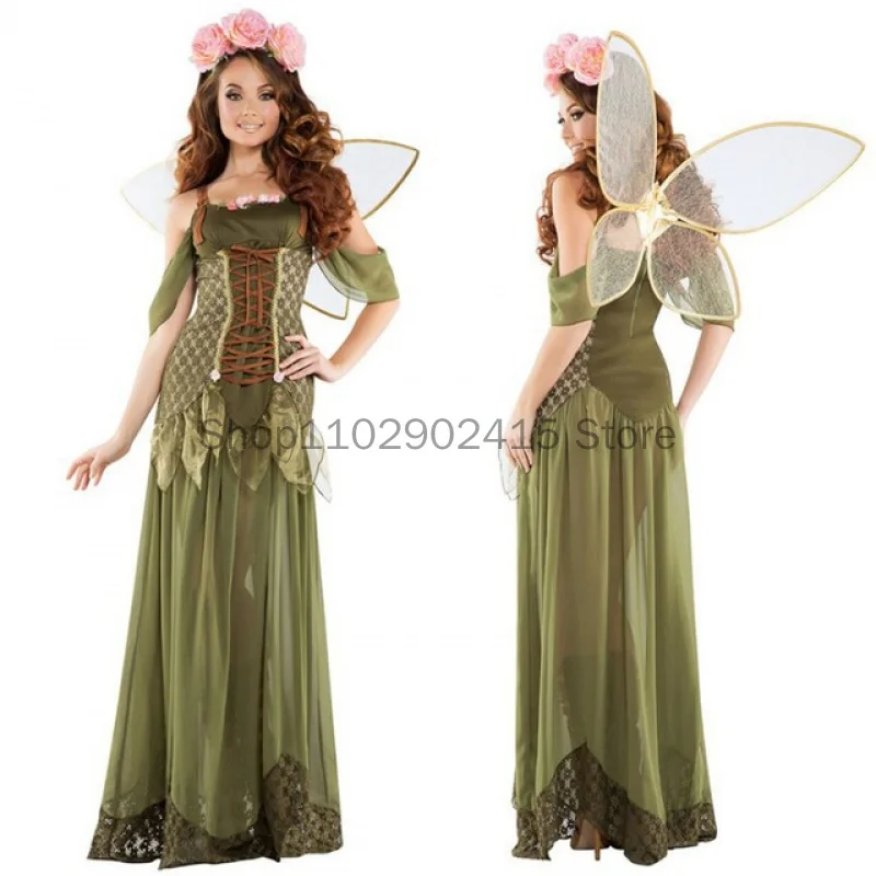 Top Trends: Halloween Adult Women Angel Elf Flower Fairy Cosplay Costume Hen Party Fairy Tale Green Forest Cosplay Fantasia Fancy Dress Shoppable Styles