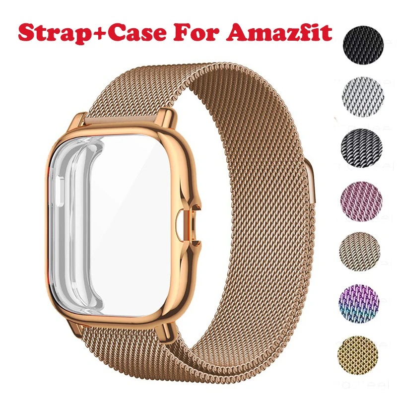 Top Trends: 2in1 Metal Magnetic Strap+ Case Protector For Amazfit GTS 4 3 2 Mini Bracelets Amazfit Bip 3 S U Pro Strap Cover Shell Bumper Shoppable Styles