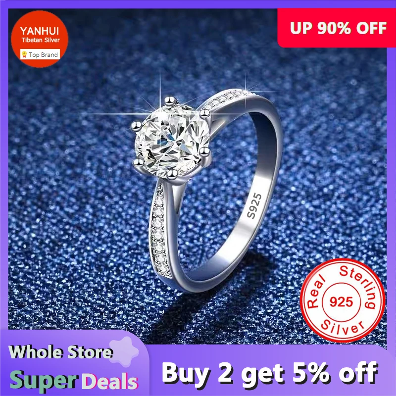 Top Trends: Allergy Free 100% Real 925 Sterling Silver Rings Women Round 1 Carat Zirconia Diamant Engagement Wedding Band Fine Jewelry Shoppable Styles