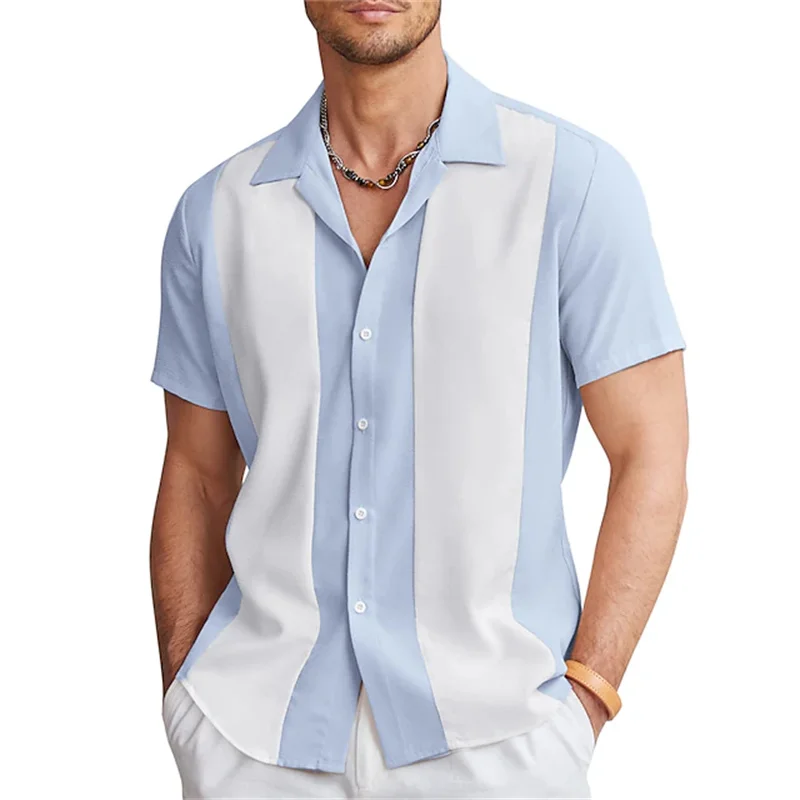 Top Trends: Fashion Summer 2023 Men's Shirt Bowling Shirt Button Shirt Casual Short Sleeve Color Matching Lapels Street Daily Men's 6 Colors Shoppable Styles