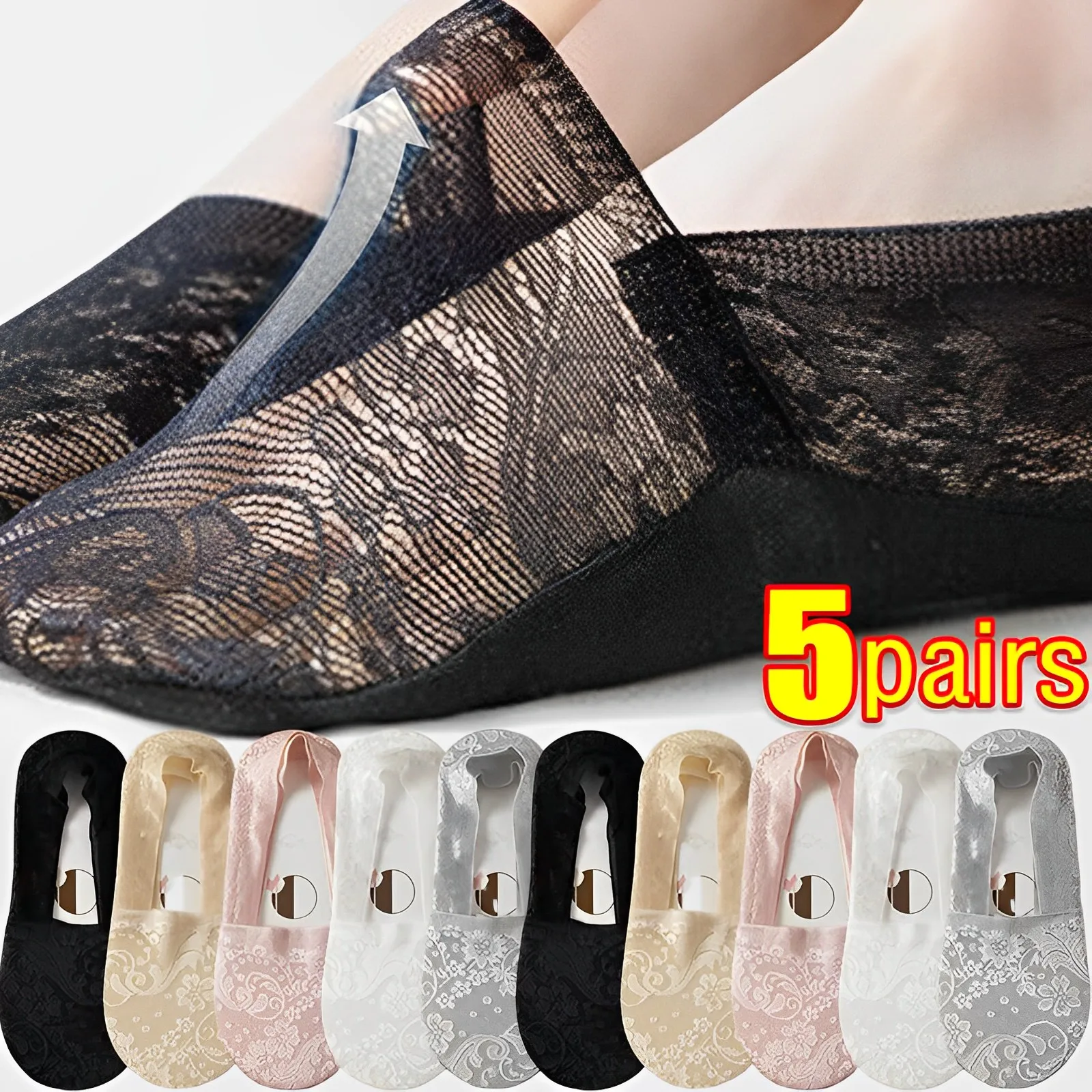 Top Trends: Summer Women Sexy Lace Socks Ice Silk Flower Low Cut Socks Invisible Anti-slip Lace Ankle Sock Breathable Boat Sox Female Shoppable Styles - Image 2