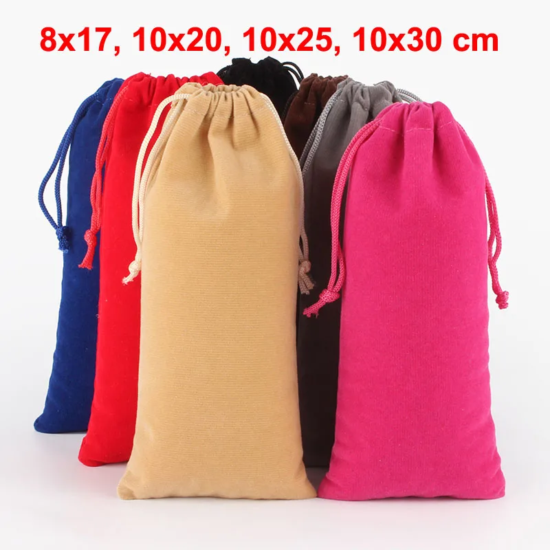 Top Trends: 10pcs / Lot 8x17, 10x20, 10x25, 10x30cm Long Size Drawstring Velvet Pouch Bag Gift Parfum Packaging Bags Can Customize Logo Shoppable Styles