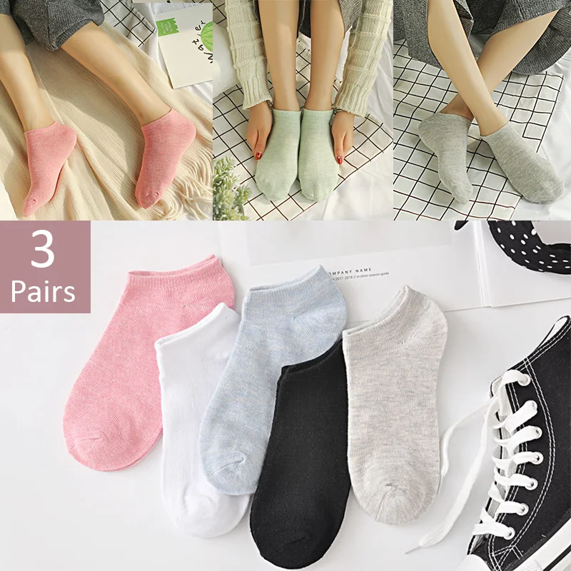 Top Trends: 3Pairs Women Socks Short Boat Invisiable Chaussette Femme Skarpety Cotton Ankle Meias Sock Female Breathable Calcetines Mujer Shoppable Styles