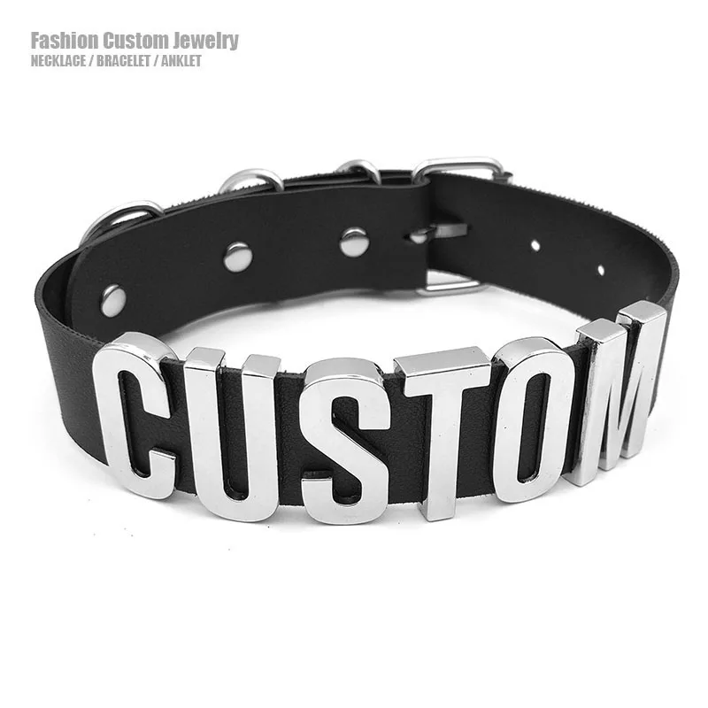 Top Trends: Black Goth Belt PU Customized Letters Choker Necklace Punk Sexy Men Women Personalized Collars Buckle Chocker Cosplay Jewelry Shoppable Styles