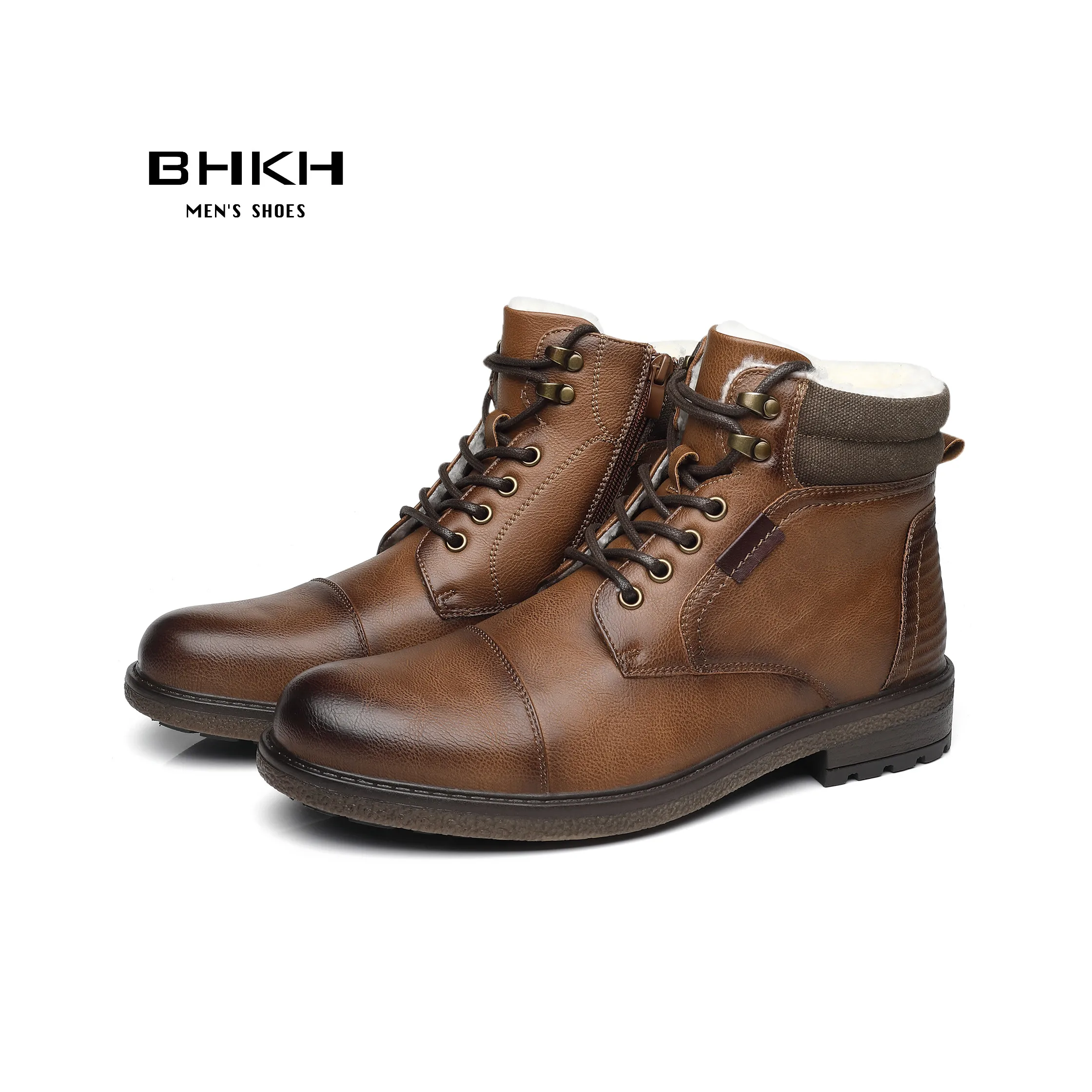 Top Trends: BHKH 2022 Winter Men Boots Fur Warm Ankle Boots Anti-Slip Snow Shoes Zip Lace-up Men Casual Boots Man Shoes Shoppable Styles