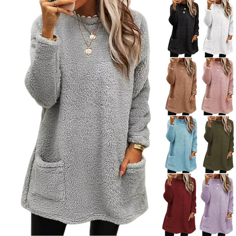 Top Trends: Autumn And Winter Women's New Long Sleeve Pullover 2023 Splicing Pocket T-Shirt Fashion Solid Casual Oversize Loose Top Shoppable Styles