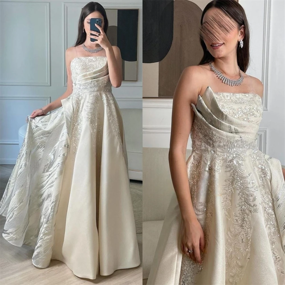 Top Trends: Prom Dresses Exquisite Strapless Ball Gown Celebrity Sequin Draped Satin Occasion Evening Vestido De Festa Mulher Luxo Shoppable Styles