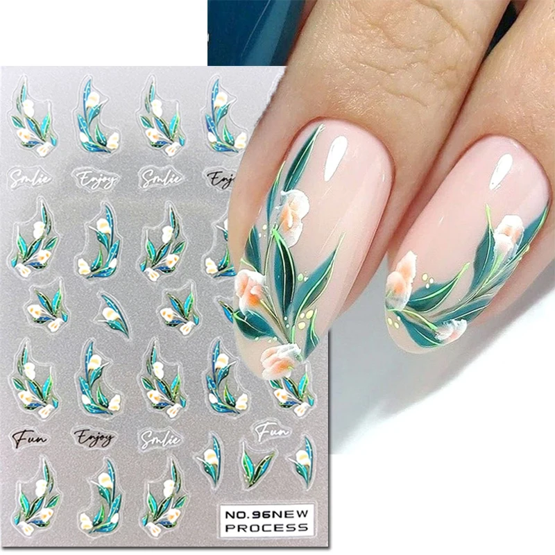 Top Trends: 3d Nail Art Decals New Ultrathin Champagne Color Flowers Green Leaves Adhesive Sliders Nail Stickers Decoration For Manicure Shoppable Styles