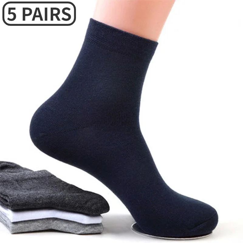 Top Trends: 5 Pairs / Lot Men Business Socks Middle Tube Solid Color Black White Gray Breathable Casual Cotton Male Crew Socks Soft Calcetines Shoppable Styles