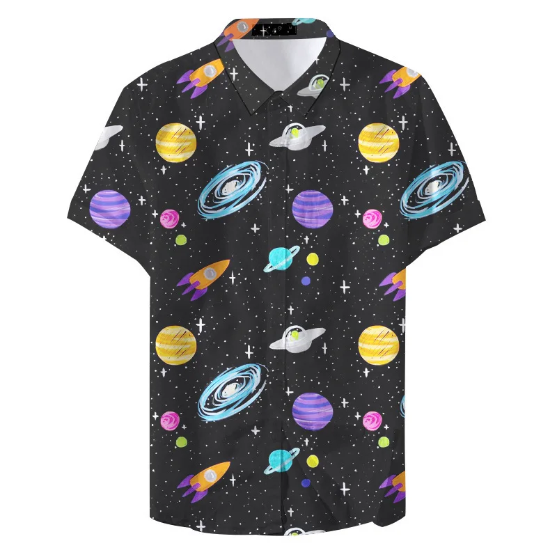 Top Trends: Universe Shirts For Men 3d Planet Starry Sky Printed Men's Shirt Casual Short Sleeve Oversized Top Tee Shirt Men Clothing Camisa Shoppable Styles