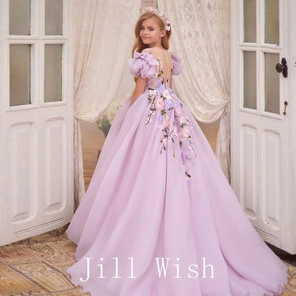 Top Trends: Jill Wish Luxury Duabi Lilac Flower Girl Dress Appliques Princess Kids Wedding Birthday Party Evening Gown Communion 2024 J189 Shoppable Styles