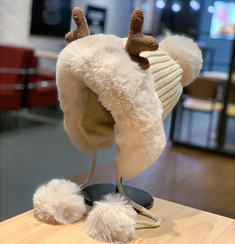 Top Trends: Hat Women&#039;s Autumn And Winter Cute Deer Horn Hair Ball Ear Protector Plush Hat Christmas Thickened Lei Feng Riding Hat Shoppable Styles