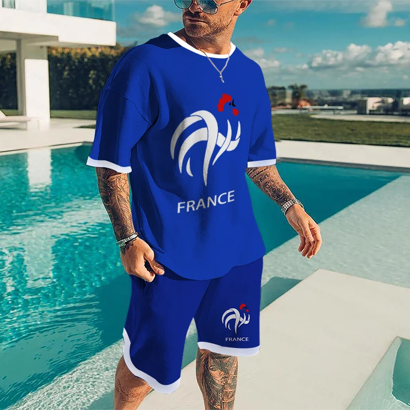 Top Trends: Men's Summer Tracksuit France Rooster T-Shirt+ Shorts Oversized Sports Jogging Suit Casual Stylish Sweatsuit Set Fashion Clothing Shoppable Styles