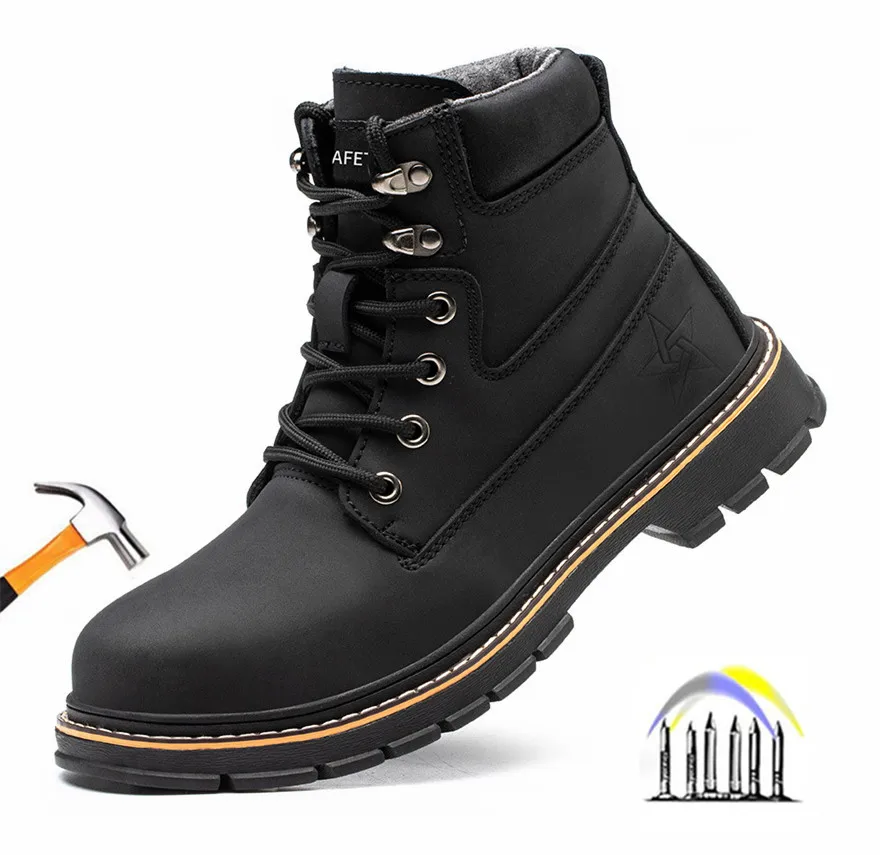 Top Trends: High-top Work Boots For Men Anti-smash Anti-puncture Work Shoes With Steel Toe Leather Safety Shoes Men For Work Waterproof Shoe Shoppable Styles