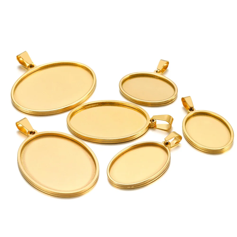 Top Trends: 5pcs / lot Stainless Steel Oval Shape Pendant Cabochon Base Setting Tray Blank Charms For Jewelry Making Supplies Wholesale Shoppable Styles