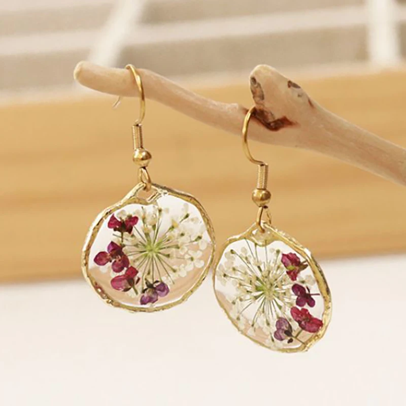 Top Trends: Elegant Round Earrings Women Unique Dried Flower Natural Peatal Earrings Handmake Epoxy Resin Floral Earring Wholesale Jewelry Shoppable Styles