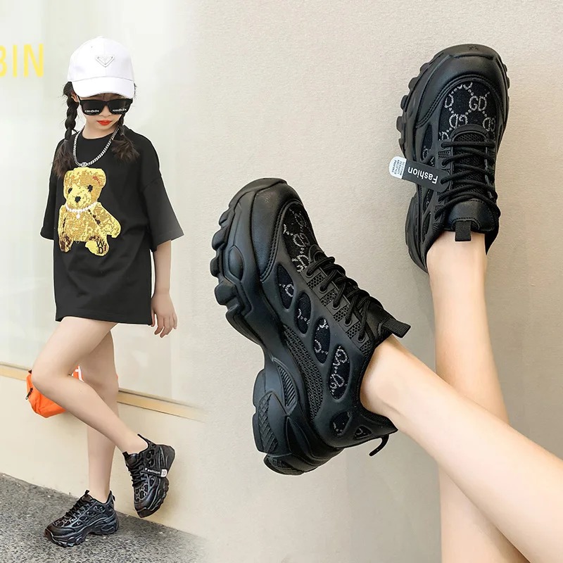 Top Trends: Girls' Sneakers Spring New Soft Soled Comfortable Children's Daddy Shoes Casual Mid Large Children Breathable Sneakers Shoppable Styles - Image 4