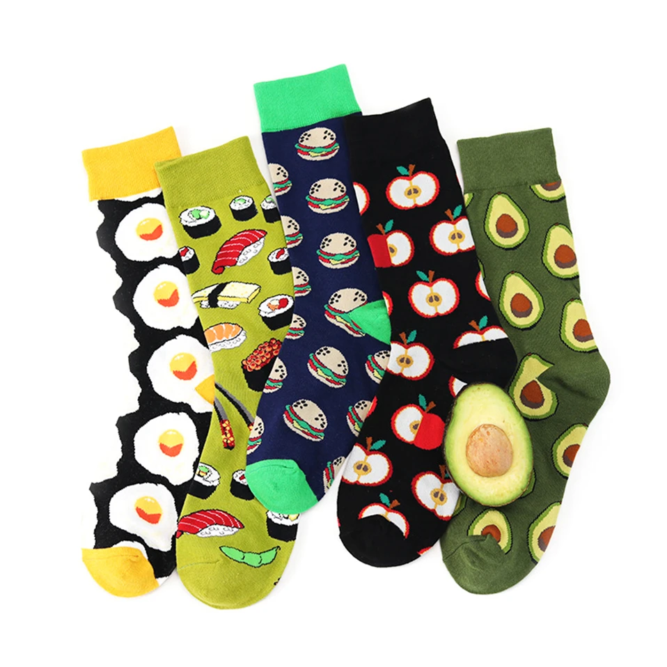 Top Trends: Fashion Art Harajuku Men‘s Socks Fruit Printed Happy Socks Avocado Apple Cherry Crew Men Funny Meias Cotton Soft Cozy Dropshippi Shoppable Styles