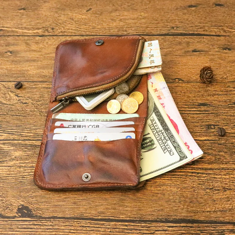 Top Trends: Genuine Leather Wrinkled Vintage Wallet Men With Coin Pocket Short Small Wallets Hasp Cowhide Wallet With Card Holders Man Purse Shoppable Styles