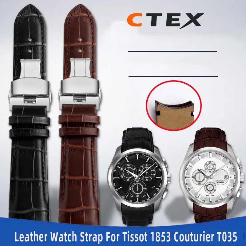 Top Trends: Genuine Leather Curved End Watchband For Tissot Watch Belt 1853 COUTURIER T035627A T035407A T035439 Men&#039;s Strap 22mm 23mm 24mm Shoppable Styles