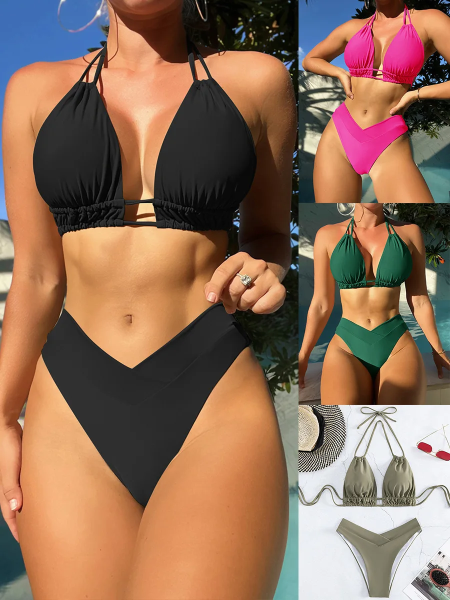 Top Trends: Nylon Solid Bikini Swimwear Sexy Fashion Modelling Design Swimsuit Women 2023 New Style Beachwear For Bathing Suit Shoppable Styles