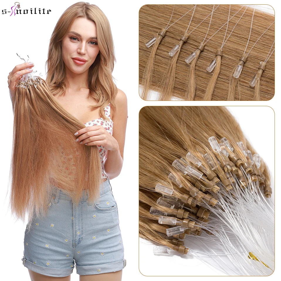 Top Trends: S-noilite Micro Loop Hair Extensions Human Hair Micro Link 0.5g / strand Micro Ring 100pcs Keratin Capsule Straight Natural Hair Shoppable Styles