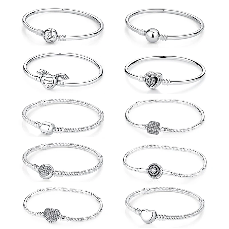 Top Trends: Original 925 Sterling Silver Bracelets Bangles Crystal Ball Love Heart Clasp Beads Charms Moments Bracelet For Women DIY Jewelry Shoppable Styles