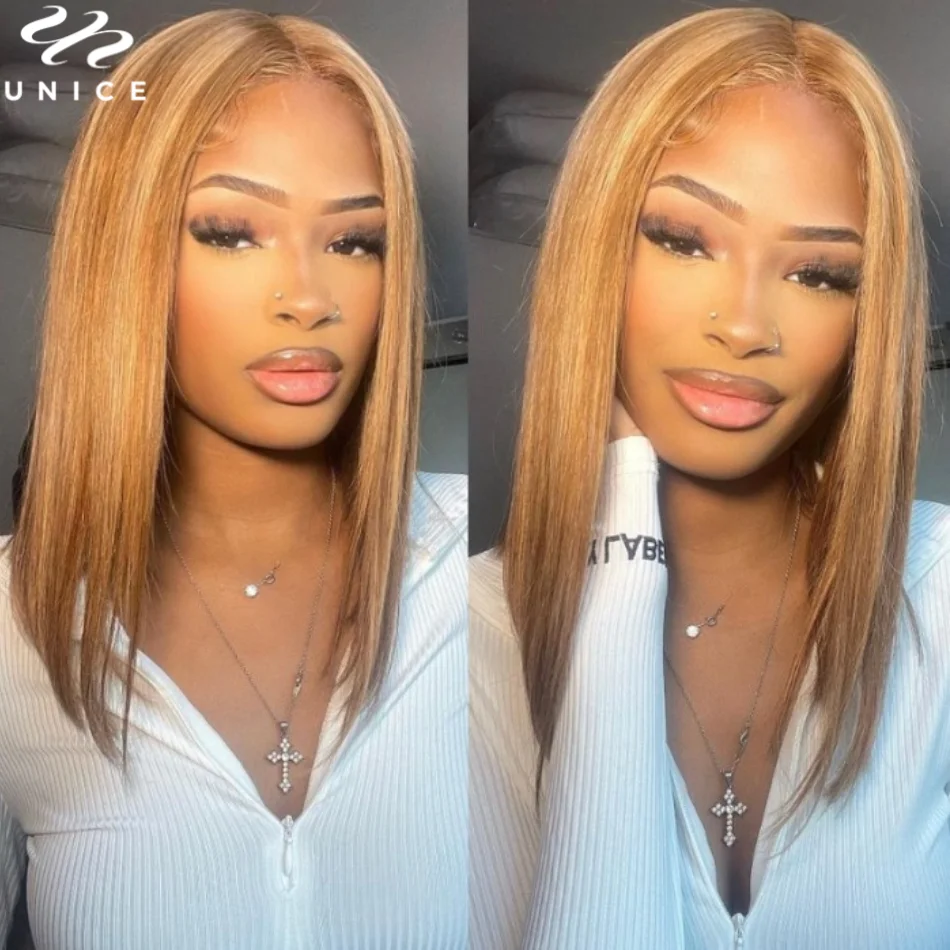 Top Trends: Unice Hair Bob Wig Honey Blonde Highlight Human Hair Wig Straight Short Lace Wigs For Women Put On And Go Glueless Wigs Shoppable Styles