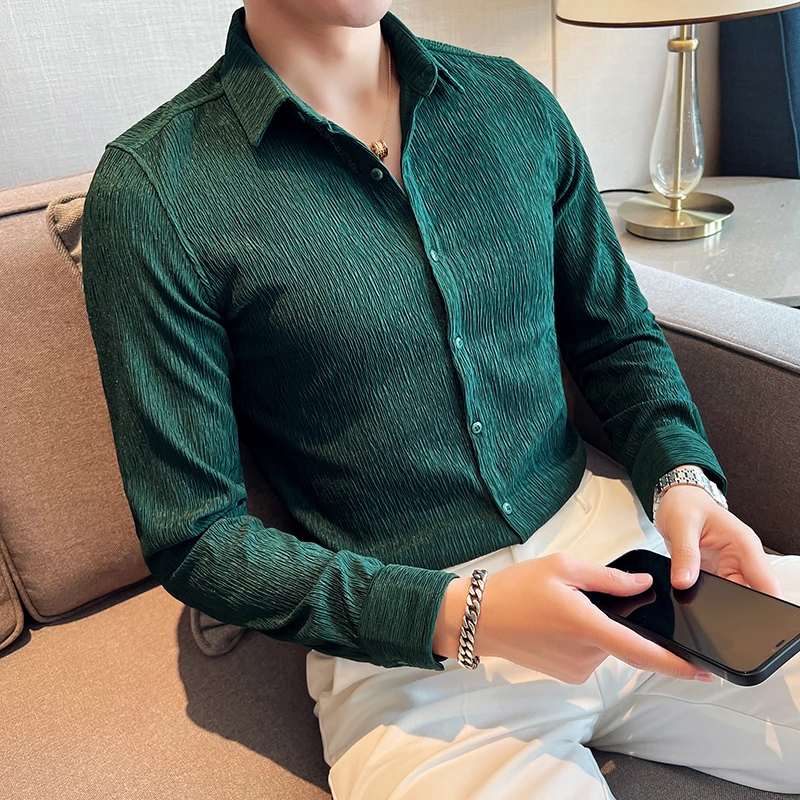 Top Trends: 2023 Korean Style Men Spring High Quality Long Sleeve Shirts / Male Slim Fit Business With Lapel Office Dress Shirt Plus Size 4XL Shoppable Styles