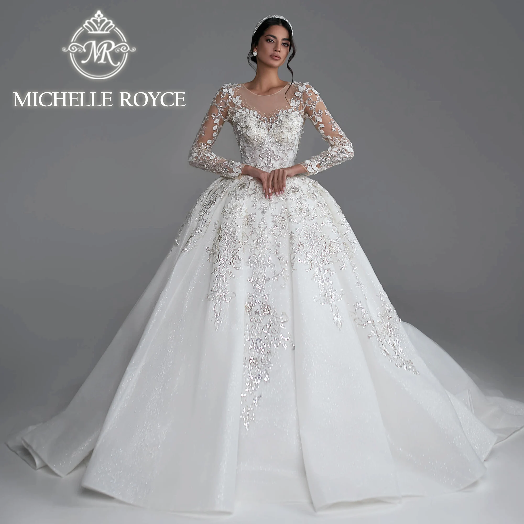 Top Trends: Michelle Royce Luxury Long Sleeve Ball Gown Wedding Dress 2023 Sweetheart Embroidery Glitter Lace Wedding Gown Vestidos De Novia Shoppable Styles