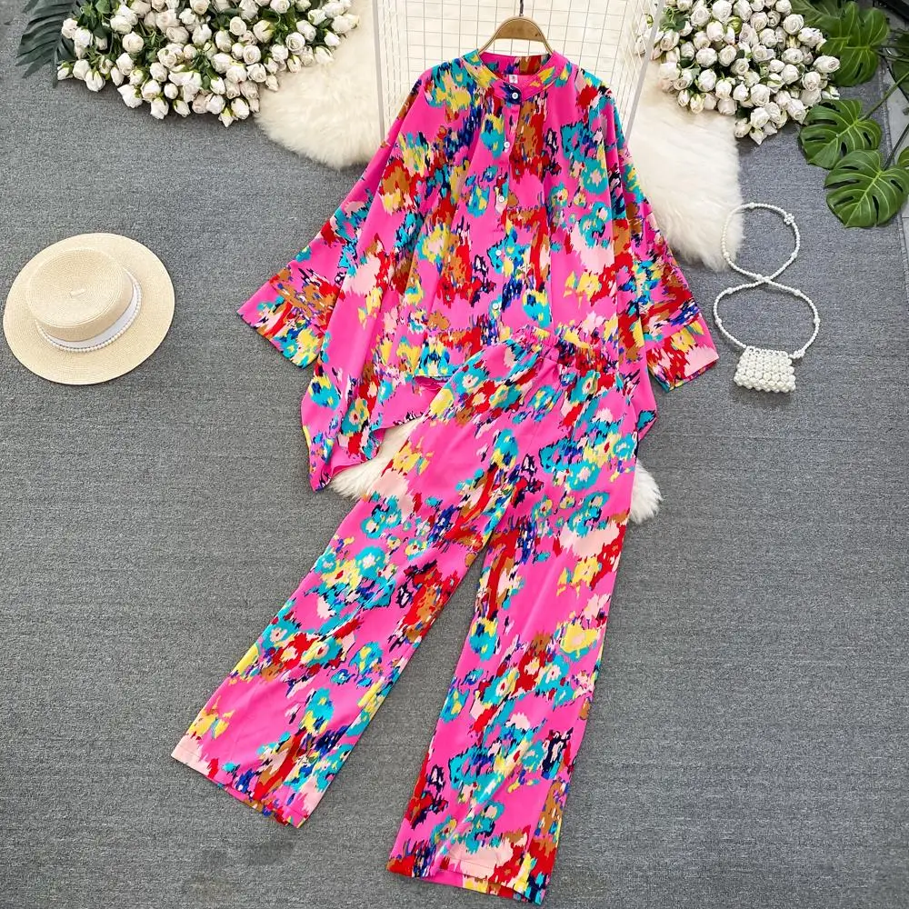 Top Trends: Fashion New Women Casual Loose Floral Trousers Suit Boho Elegant Maxi Shirts Blouses Wide-Leg Pantsuit Female Party Two Pieces Shoppable Styles - Image 2