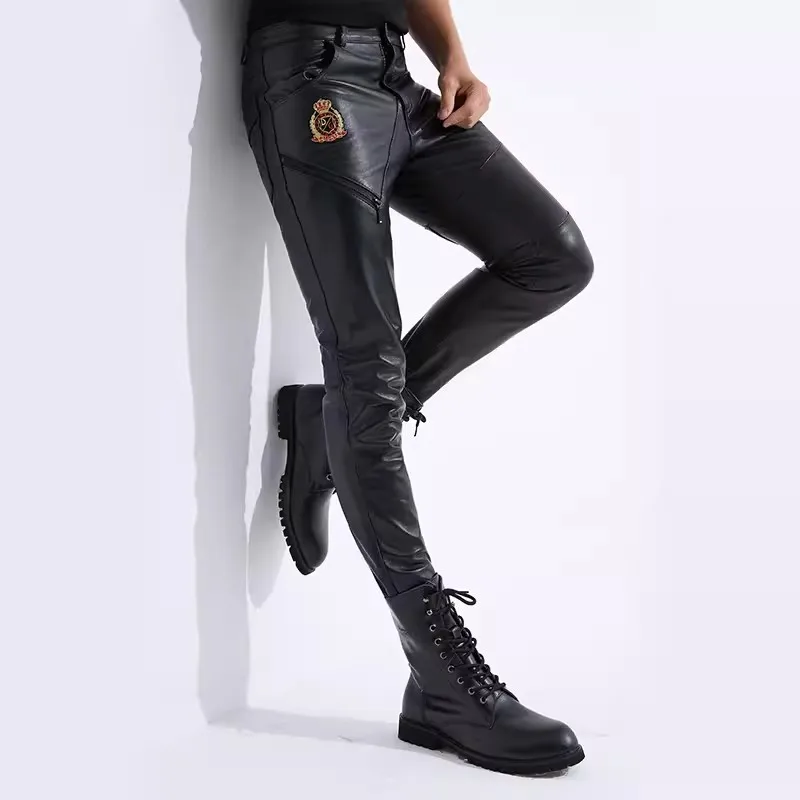 Top Trends: Men&#039;s Motorcycle Windproof Leather Pants, Warm Knight Pants, Slim, Cool, Sheepskin, Autumn, Winter Shoppable Styles