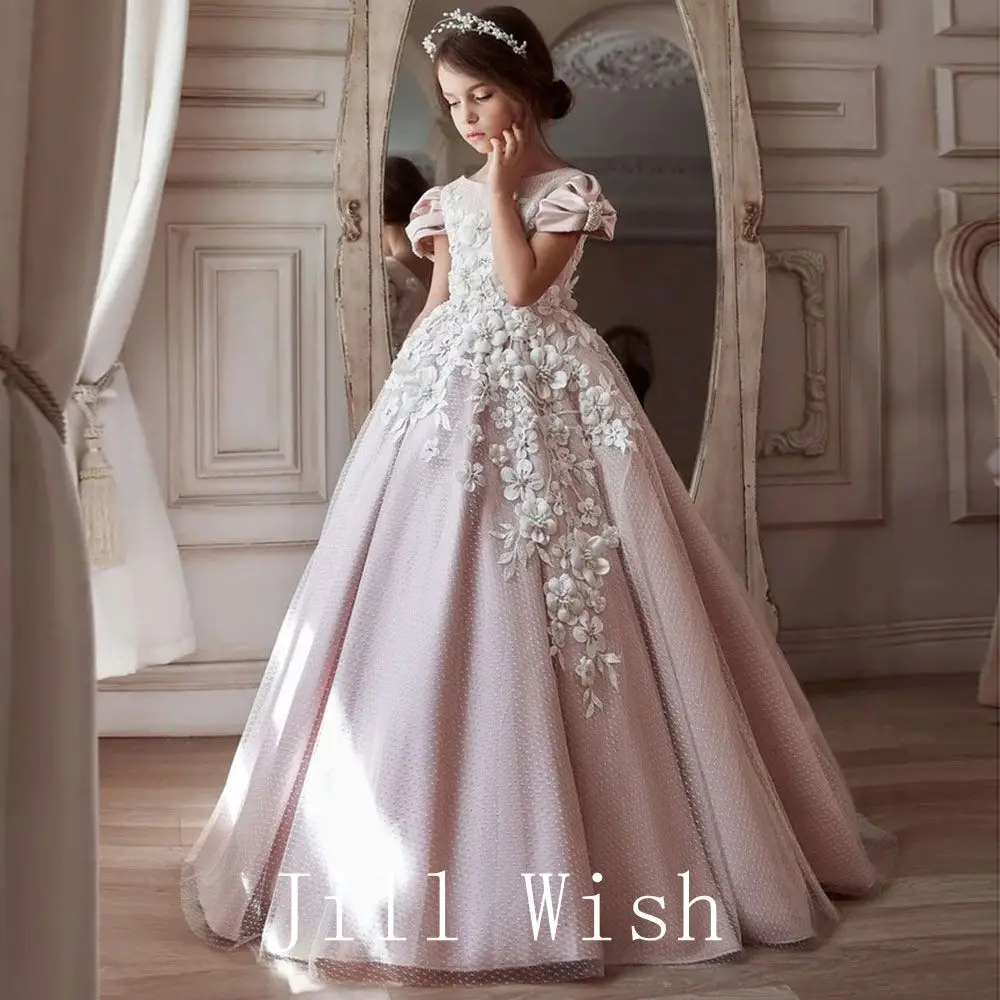 Top Trends: Jill Wish Luxury Elegant Pink Girl Dress Appliques Cape Beading Princess Gown Kids Wedding Communion Party Quinceañera 2024 J164 Shoppable Styles