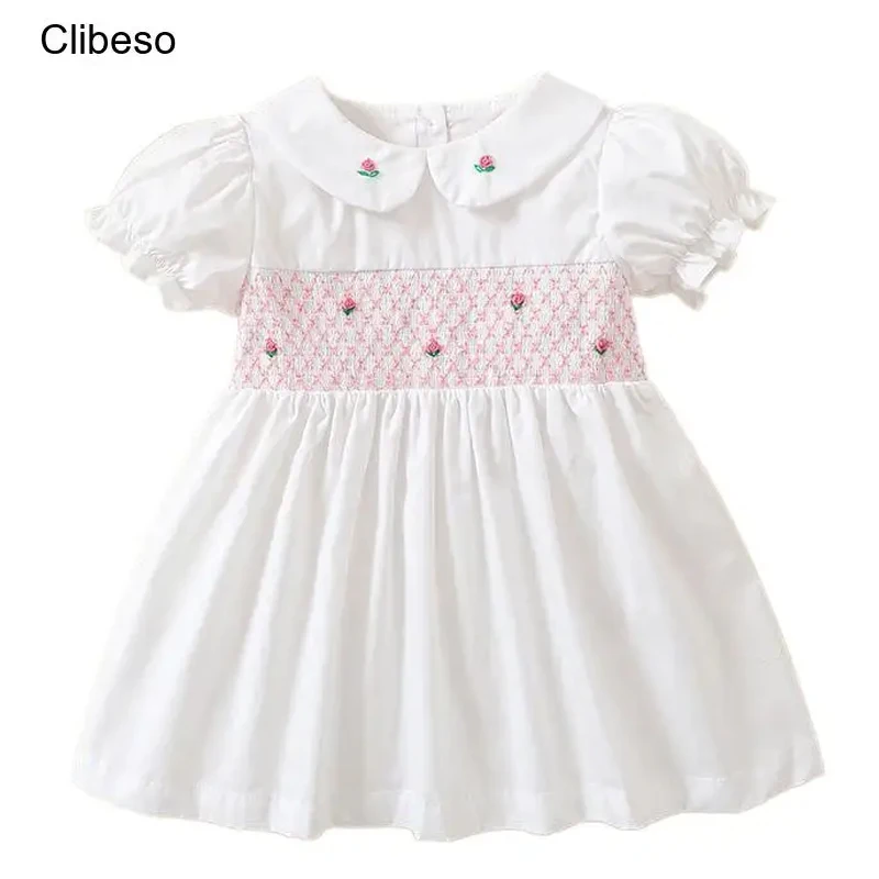 Top Trends: 2024 Clibeso Boutique Design Handmade Embroidery Summer Dress For Baby Girls Kids Vintage Smocked White Dresses Children Outfits Shoppable Styles