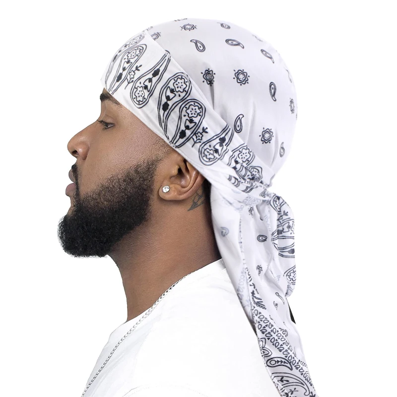 Top Trends: New Men Satin Paisley Printed Durag Turban Bandanas Headwear Silky DuRag Doo Rag Long Tail Pirate Hat Wave Caps Hair Accessories Shoppable Styles - Image 5