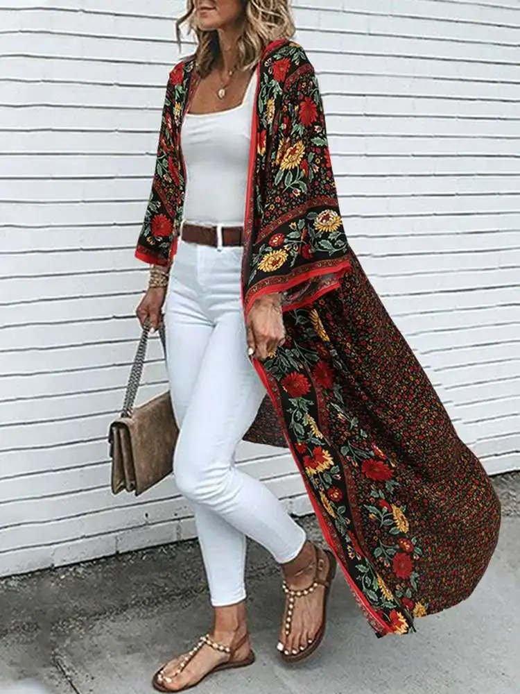 Top Trends: ZANZEA Fashion Vintage Long Sleeve Blouse Bohemian Women Summer Cardigan Beach Holiday Shirt Long Tops Floral Print Kimono 2023 Shoppable Styles