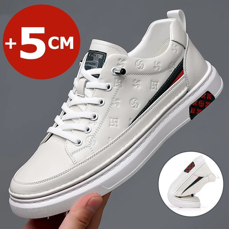 Top Trends: Spring Men Flat / 5cm Elevator Shoes Leisure Men Loafers White Soft Leather Moccasins Height Increase Taller Shoes Man Sneakers Shoppable Styles